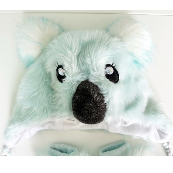 Koala Kids Furry Hat and Mittens Set - Light Blue Fingerless Gloves Justice - Picture 5 of 6